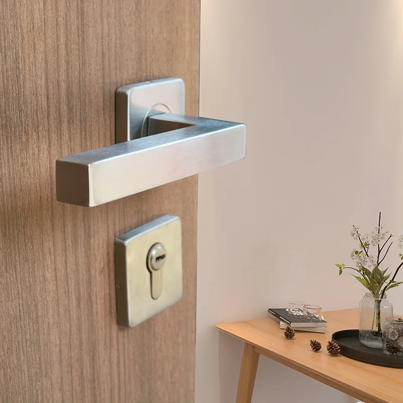 Stainless Steel Square Door Handle Simple Split Right Angle Modern Interior Bedroom Door Lock Handle