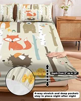 Trees Children Animal Fox Rabbit Queen Size Bed Mattress Fitted sheet Elastic Rubber Band Non-slip Bed Sheet Pillowcase Set 5