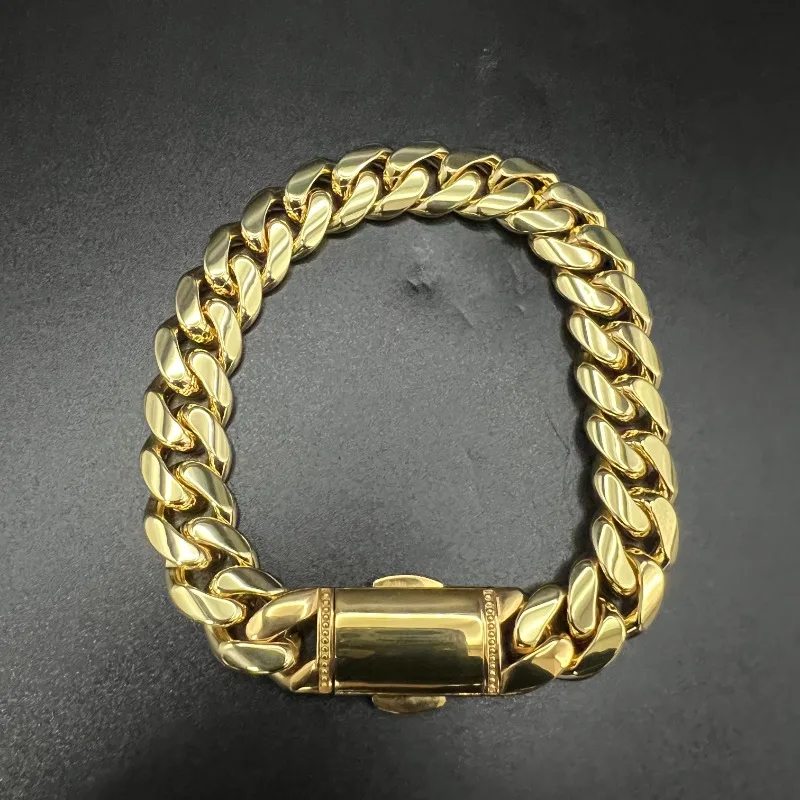 12mm 18K Gold 5-Layer Plated Premium Durable Cuban Bracelet(Box buckle) cuban bracelet