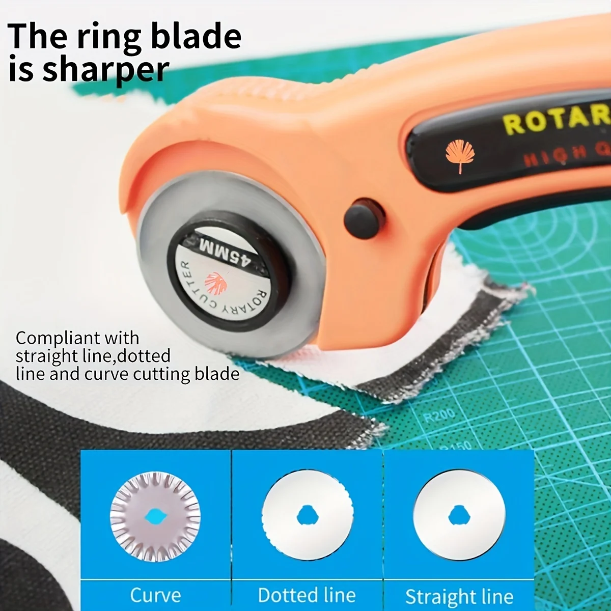 Rotary Cutter Set 45mm Fabric Cutter Replacement Blades Ergonomic Rotary Fabric & Squeeze Trigger Quilting Sewing Crafts