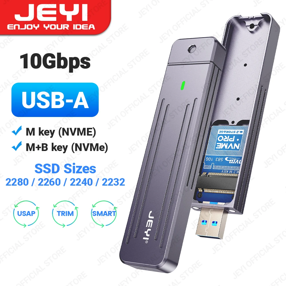 Jeyi-in-line Caixa de Gabinete de Alumínio com Ímã Estojo Protetor Direct-anexar M.2 Nvme Usb-a Plug Usb 3.2 10gbps 2242 2280