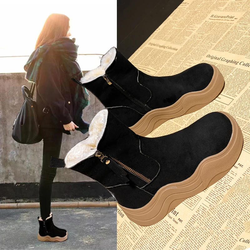 

Женские резиновые ботинки с круглым носком, женские ботинки, австралийская зимняя обувь на молнии и Плоском Каблуке, дождь 2023, женская зимняя обувь на среднем каблуке в стиле "Лолита"