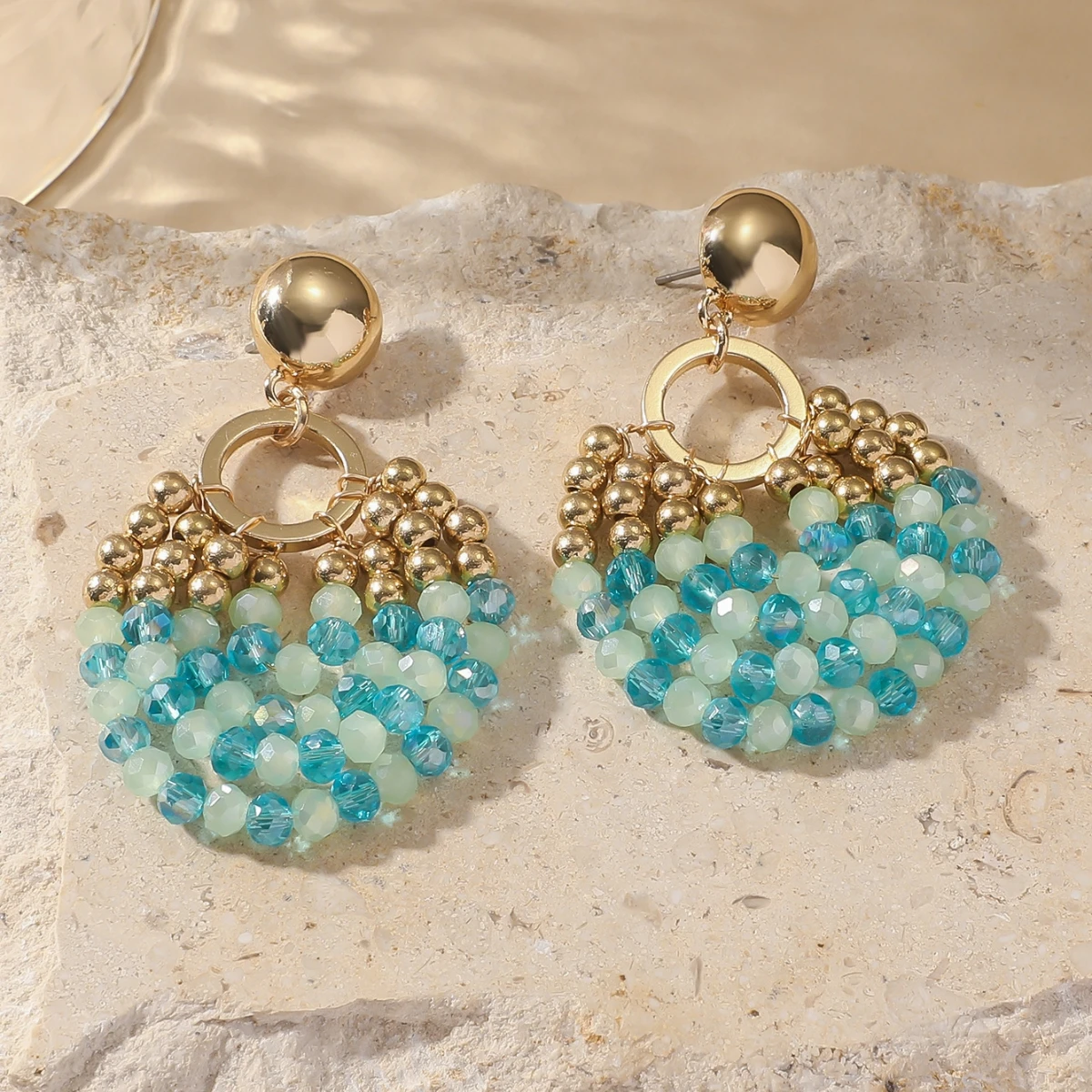 Elegant Layered Round Beaded Drop Earrings for Women Boho Handmade Crystal Beads Earrings Fashion Jewelry Party Accessories Gift