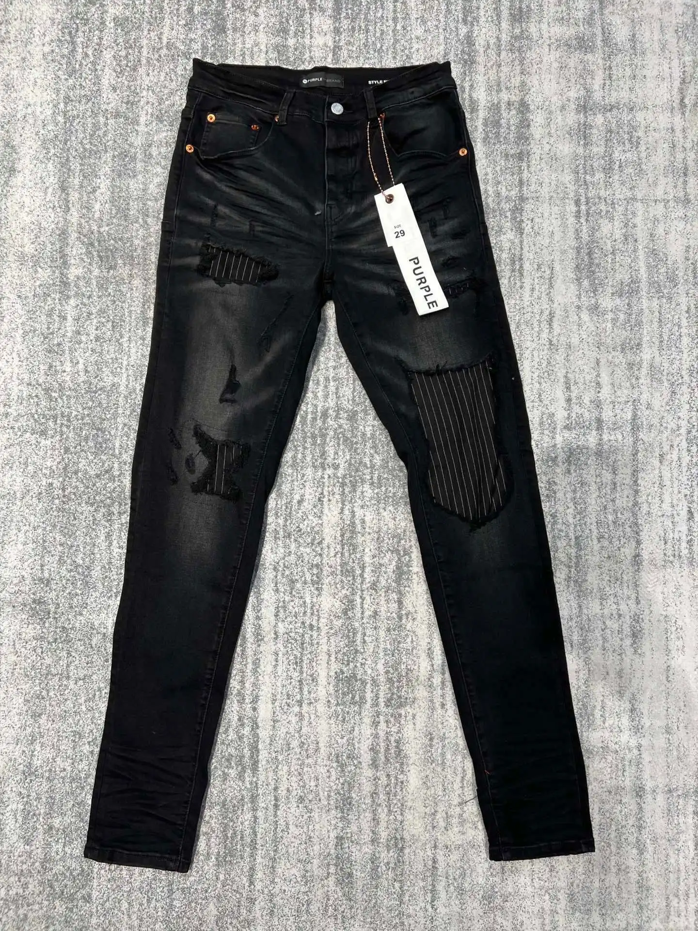 

2024 Discount sale fashion Purple Brand Men's High Street Slim Fit Black Hip Hop Splash-ink Denim Jeans Long Pants Streetwear