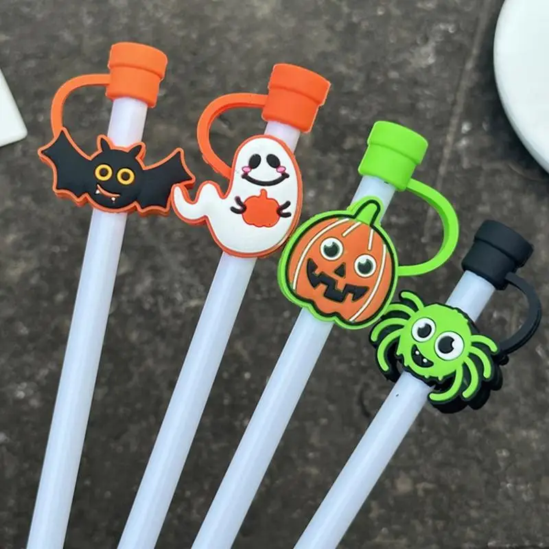 해피 할로윈 빨대 토퍼, 박쥐 거미 유령 호박 빨대 토퍼, 빨대 토퍼, 텀버 음료 커버, 빨대 팁, 4 개