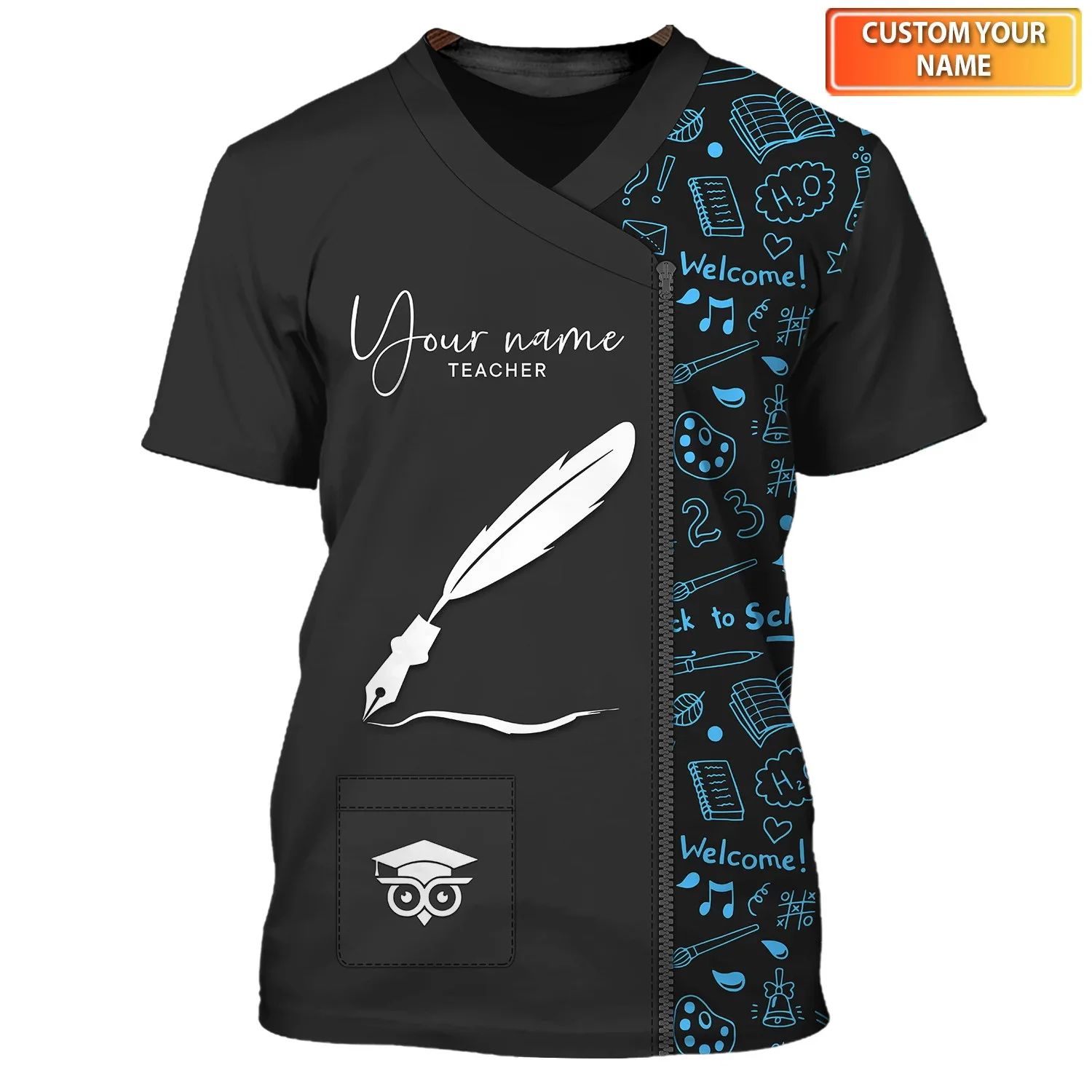 2025, Sommermode, Herren-T-Shirt, Lehrer, personalisierbar, 3D-gedruckt, Unisex-T-Shirt, Wissen, Baum, Bleistift, Bücher, Muster, T-Shirt DW184 – Detail 28