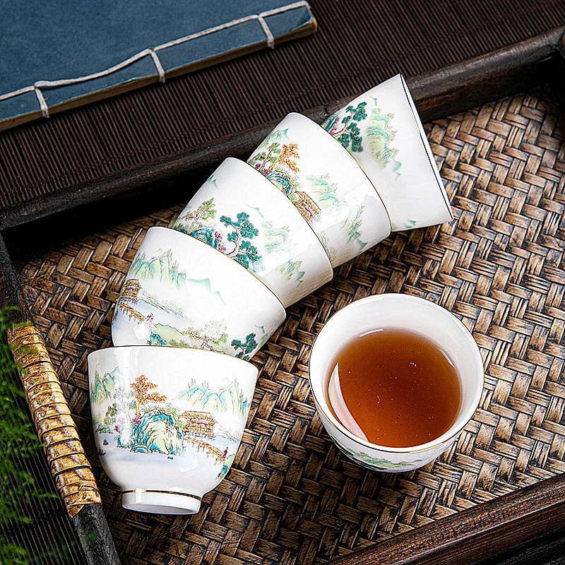 1pc Chinese Ceramic Teacup Hand Painted Flowers and Birds Tea Bowl Handmade Tea Cup Tie Guanyin Pu'er Master Set Accessories tea cup