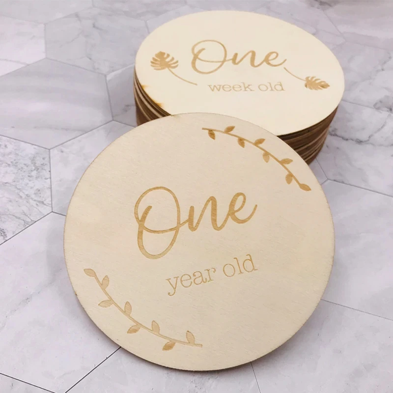 ABCPICK Baby Milestone Memorial Monthly Photography Engraved Wood Newborn Kid Age Card Number Photo Props Jewelry Accessories