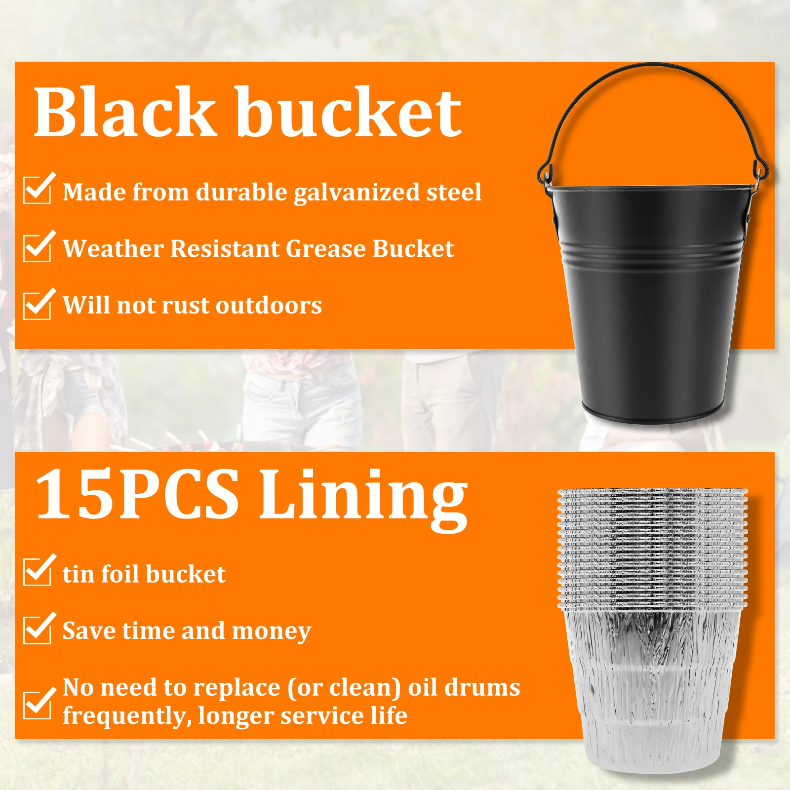 Grease Bucket Set Heat Resistant Bbq Tin Foil Grease Bucket Drip Tray Replacement Kit 15pcs Disposable Liners for BBQ Grills