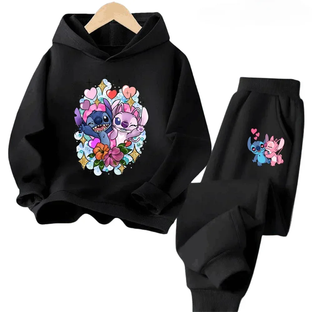 thumbnail image 1 of Conjunto de 2 piezas de sudadera y pantalones con estampado de dibujos animados de Disney Stitch para primavera y otoño, ropa para niños y niñas, sudadera informal para niños, traje deportivo, 1 of 4