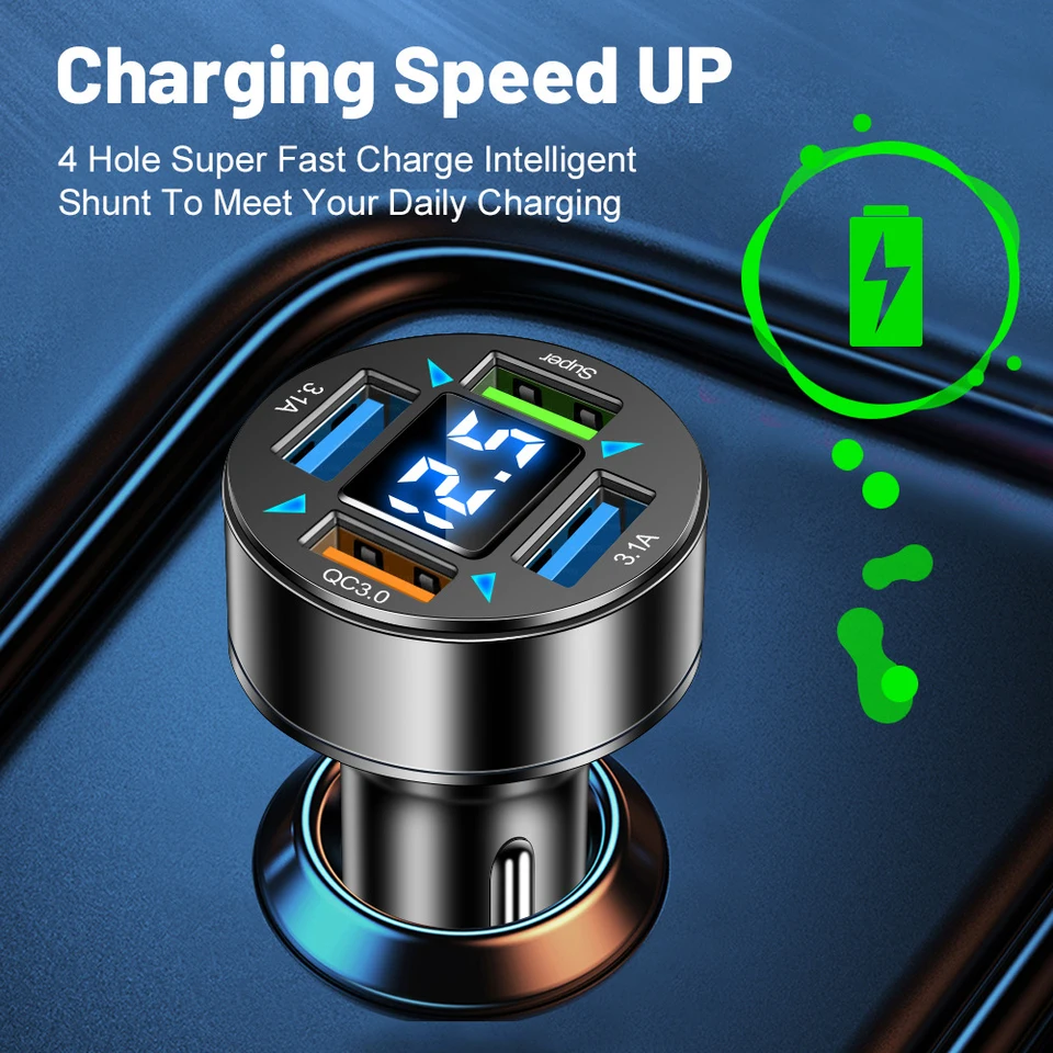 Chargeur rapide 4 ports USB pour voiture - Supergénie Chargeur rapide 4 ports USB pour voiture - Supergénie