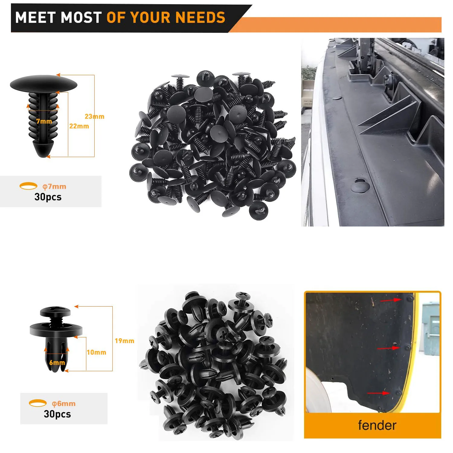 FHYEVIIE Lot De 10 Boulons De Carrosserie De Voiture M6, Couvercle De Moteur, Protection Contre Les éclaboussures, Pare-chocs, Doublure De Garde-boue, Fixation De Retenue, Rivets, Clips à Vis(10x Bolt