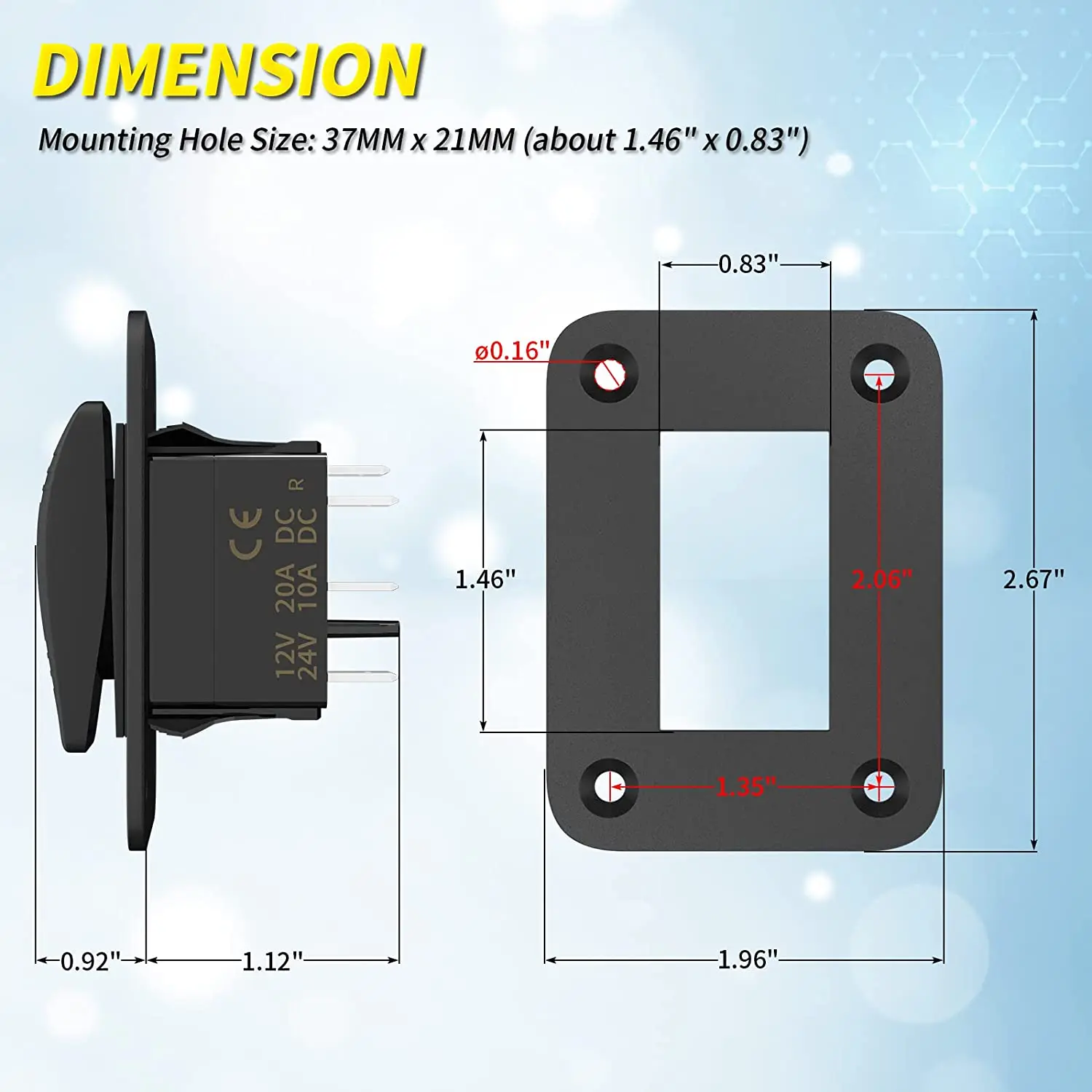DaierTek 3 Way 20A Bilge Pump Rocker Switch Panel Waterproof 12V 24V 4Pin SPDT Auto/Off/Manual Bilge Pump Switch LED