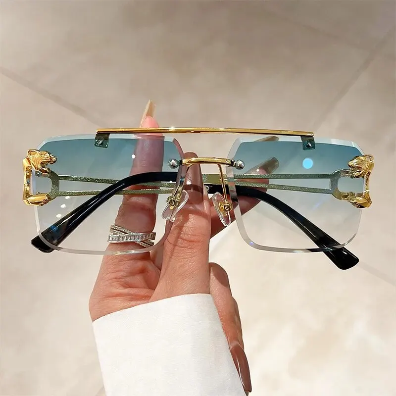 KAMMPT Rimless Square Double Bridge Sunglasses Fashion Stylish For ...