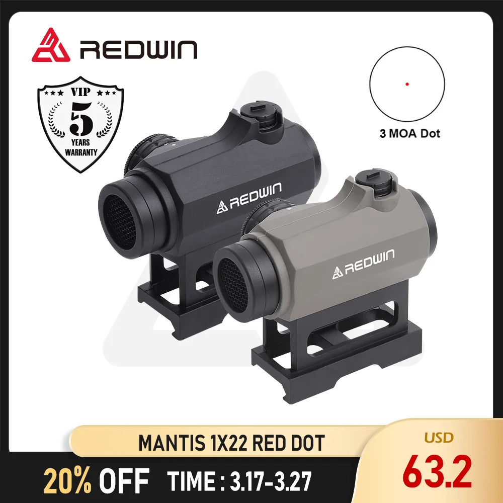 

Red Win Mantis 1x22 3 MOA Rubber Armed Red Dot Air Gun Scope Fully Multi Coated Duality Mounting System Dot Sight Collimator