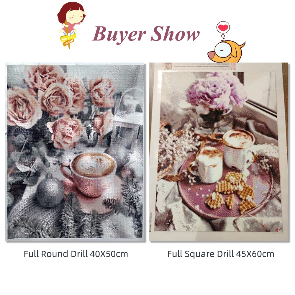 Diamond Painting Evershine Flower Pink Full Square Round Diamond Embroidery Coffee Cup Cross Stitch DIY Wall Decor