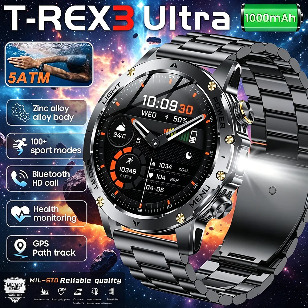 2026 New Military Outdoor Smart Watch 1.85‘’ AMOLED 1000mAh Large Battery 5ATM Waterproof Voice Call Sports Men Fitness Bracel 1