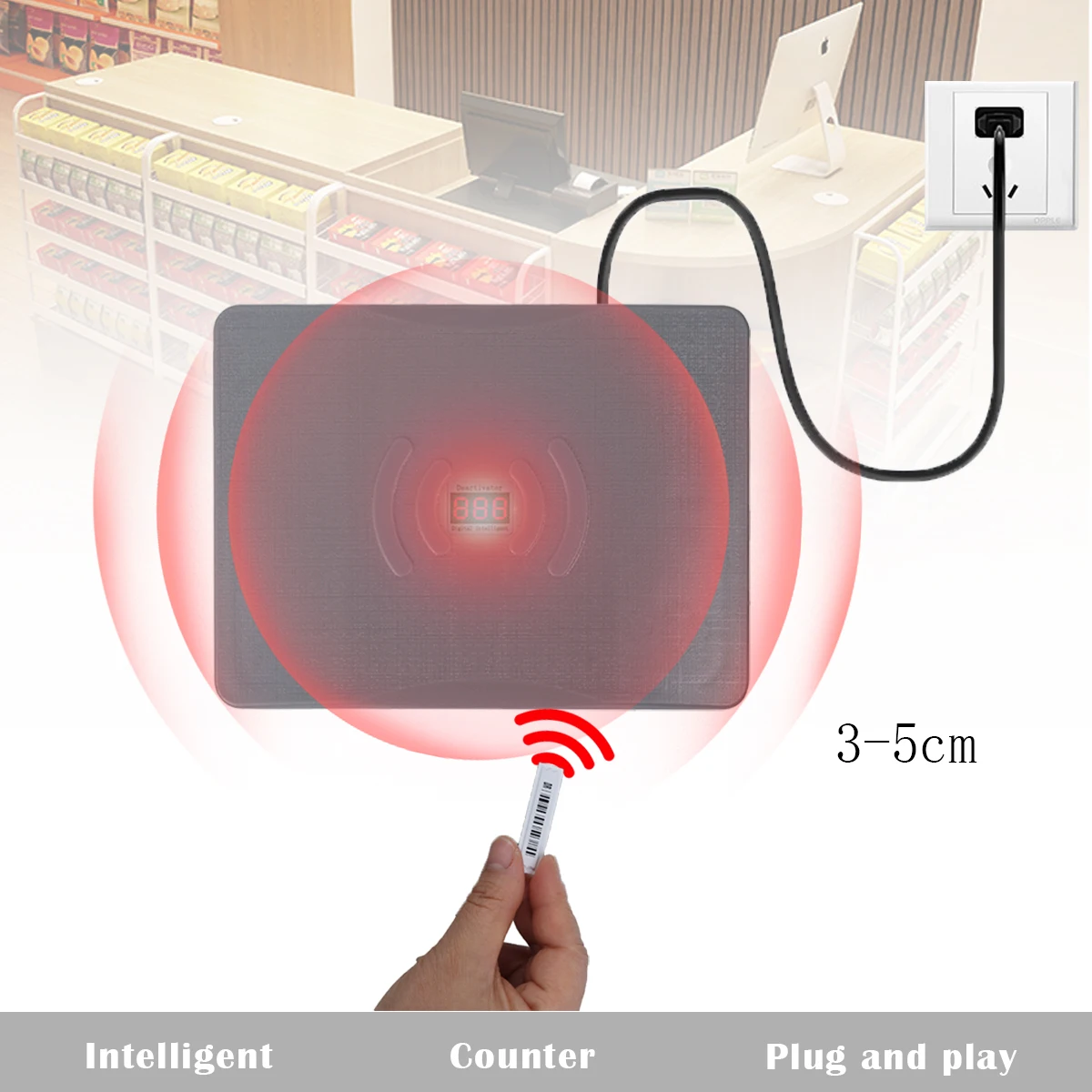 AM 58Khz Label Deactivator Alarm Supermarket Anti-Theft Security System Sound & Light Alerts