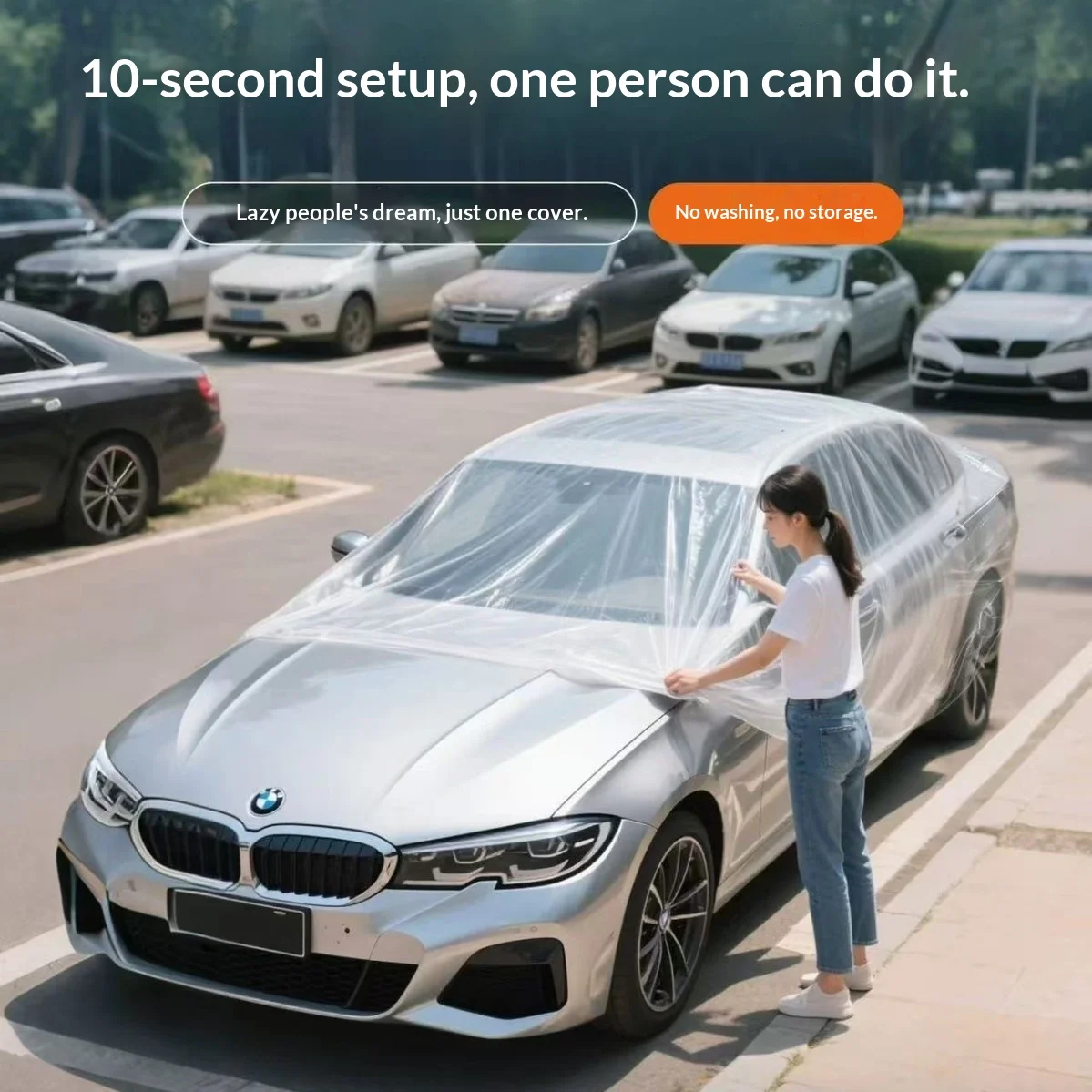 Clear Disposable Car Cover - PEVA Dustproof & Scratch-Free Auto Protector for Indoor Vehicle Protection