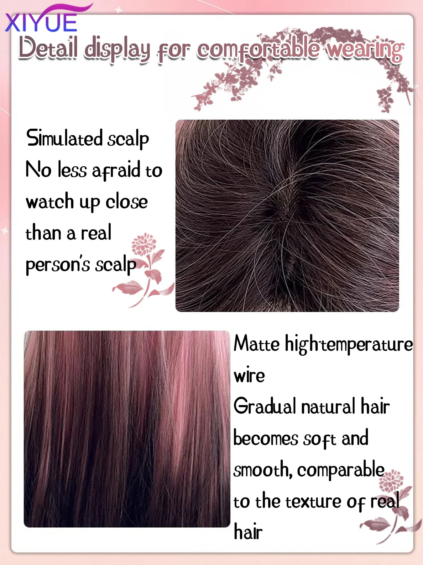 XIYUE Black Pink Ombre Synthetic Wigs For Cosplay Long Straight Layered Wigs With Bangs For Women Heat Resistant Fake Hair