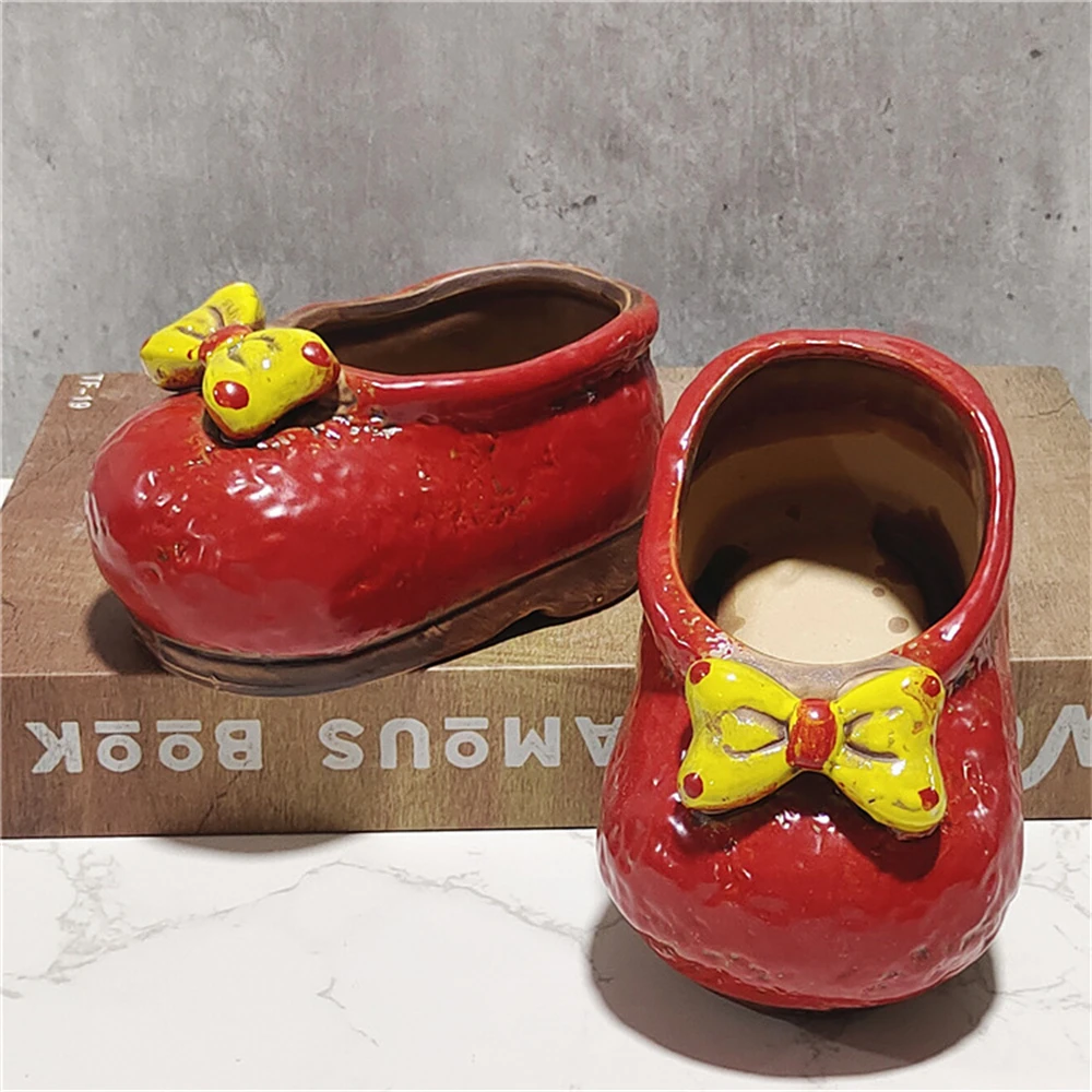 Flower Pot Plant Pot Creative Ceramic Succulent Flower Pot Personalized Retro Shoe Floral Accessories Breathabilityset Home Decoration