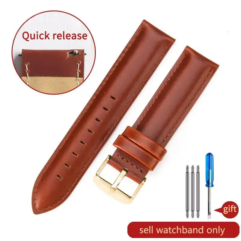 thumbnail image 1 of Correa de reloj DW de piel auténtica para hombre y mujer, de liberación rápida, duradera, de 14, 18, 20 y 22 mm, estilo antiguo y clásico de piel de vaca, 1 of 5