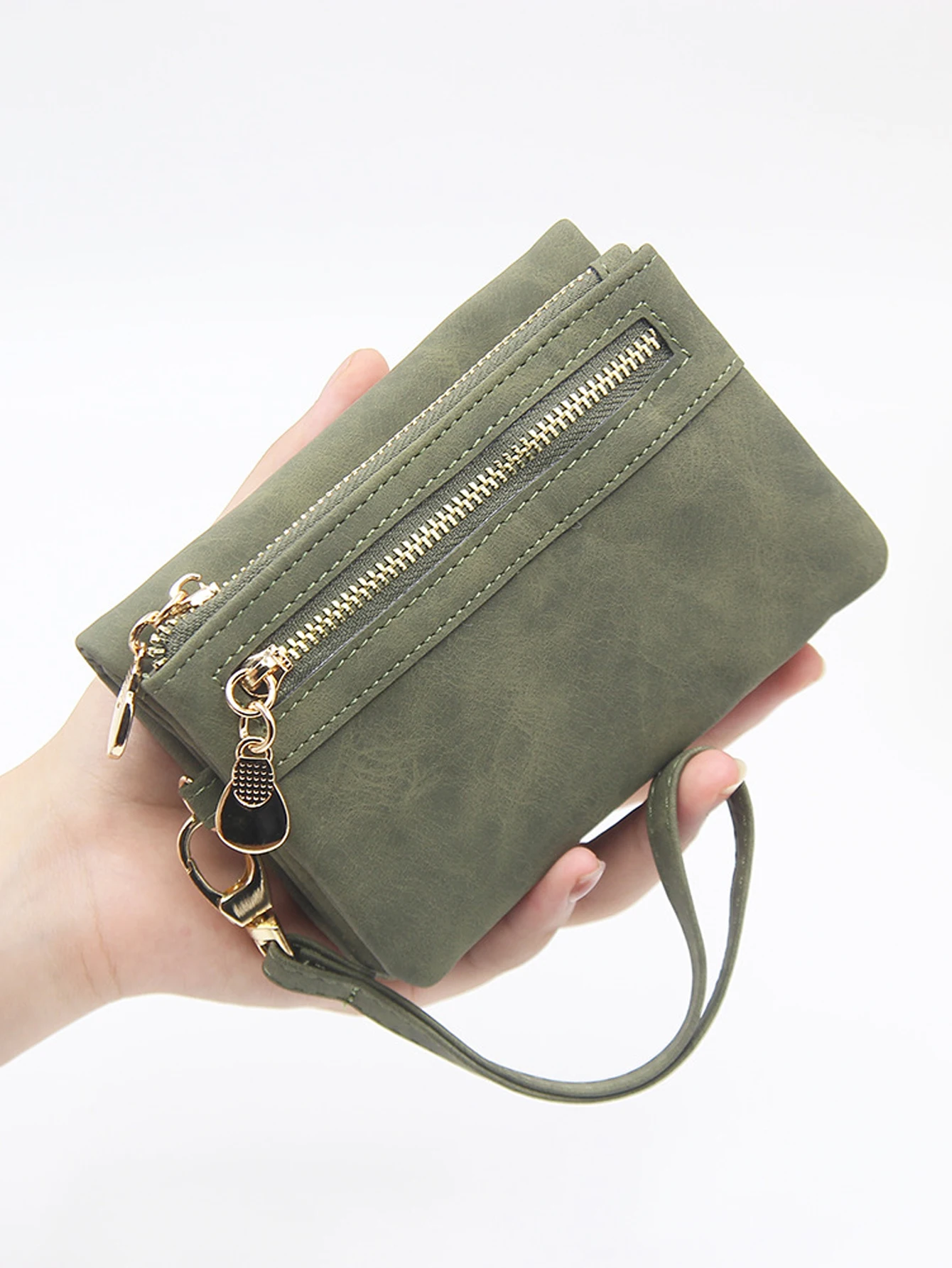 Retro foldingzipper wallet high-quality PUleather portablemultifunctional women's walletfashionable withID card window wrist bag 4