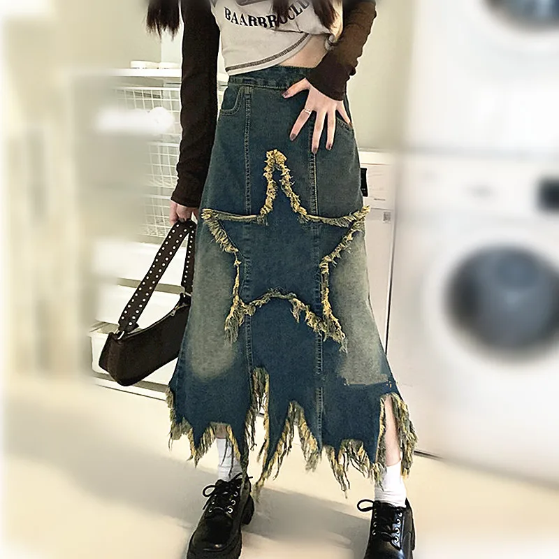 

Y2K Новые звезды, Аппликации, искусственная кожа, американская мода BF, Ретро стиль, с кисточками, горячая девушка, Vestidos, длинные юбки NZ108