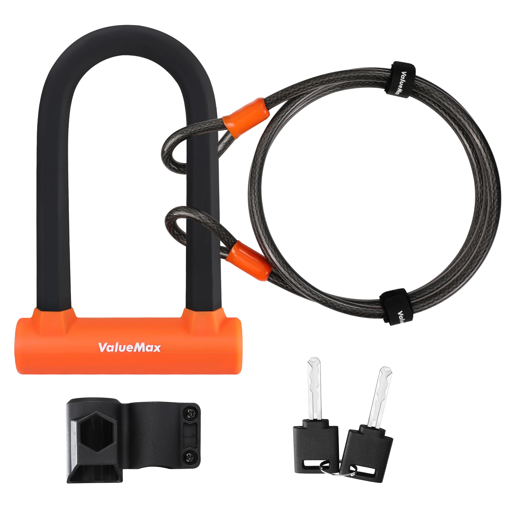 ValueMax Bike U-Lock with 1.8m Cable Set for Road Bike Padlock Motorcycle Scooter Cycling Lock UShape Waterproof Durable Accessories bike lock