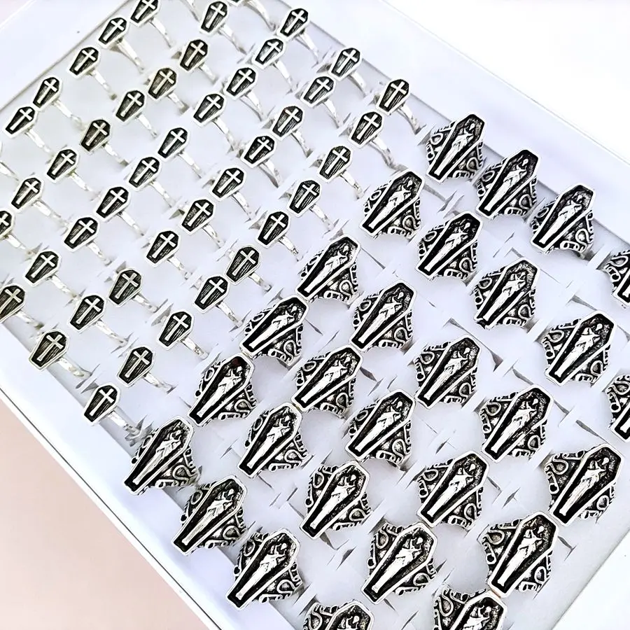 Wholesale 20pcs/lot Gothic Vintage Coffin Egyptian Mummy Ring Retro Cross Metal Punk Rings 2