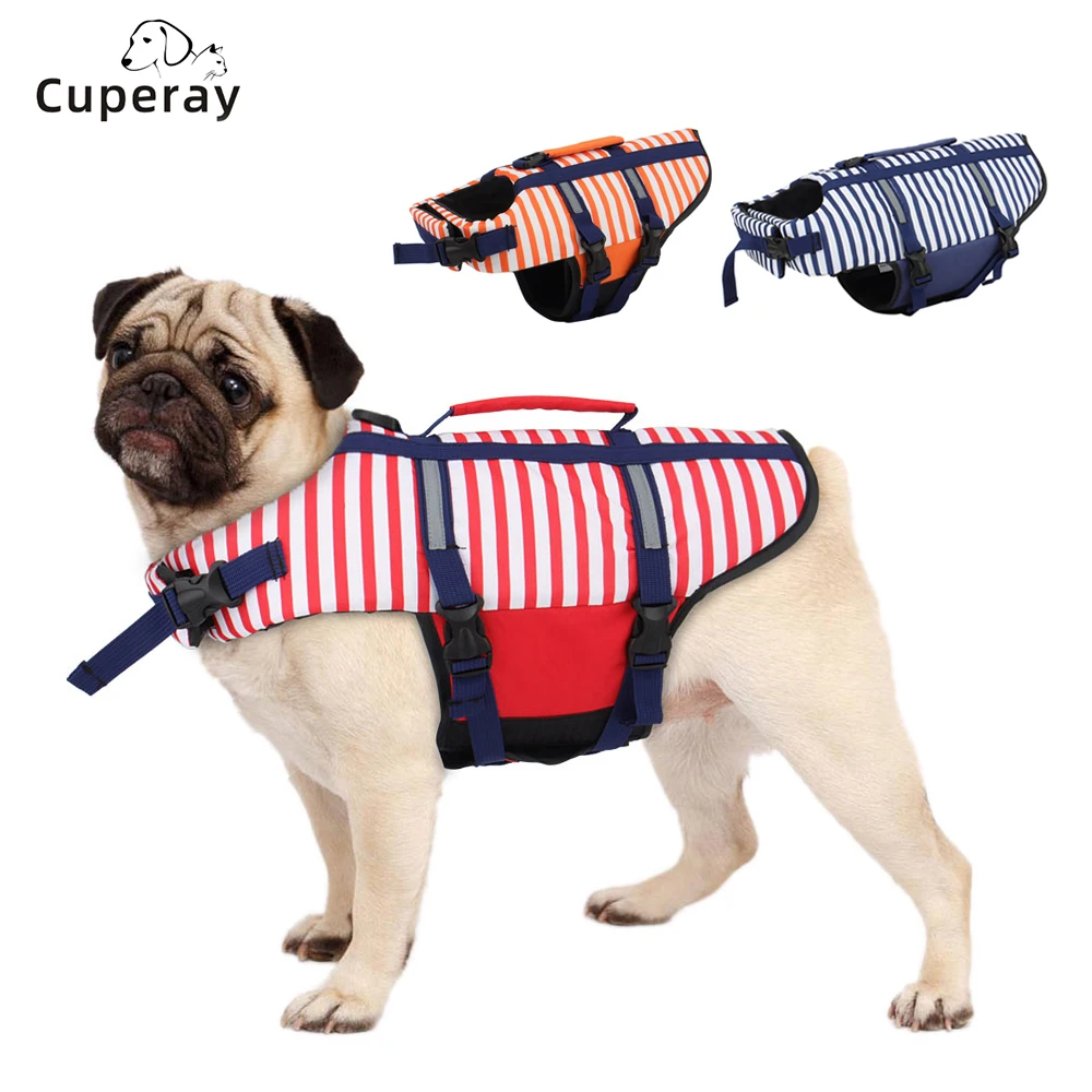 

Dog Life Jacket with Reflective Stripe,Adjustable Dog Life Vest Ripstop Dog Lifesaver Pet Life Preserver with Flotation Swimsuit