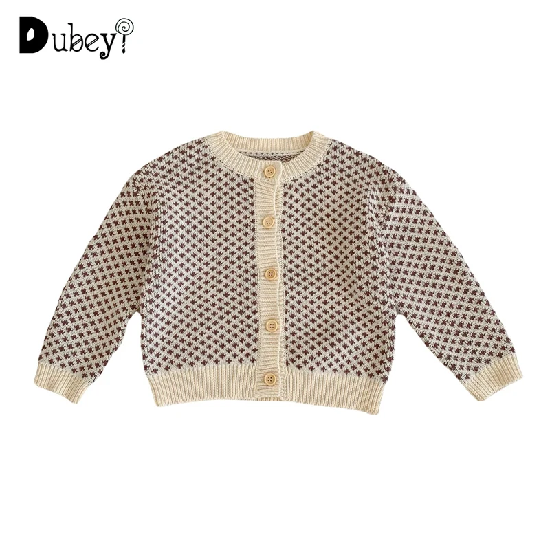 

Buttons for Baby Girl Cardigans Baby Clothes Knitted Cardigan Baby Girl Plaid Sweaters Long Sleeve Knit Sweater