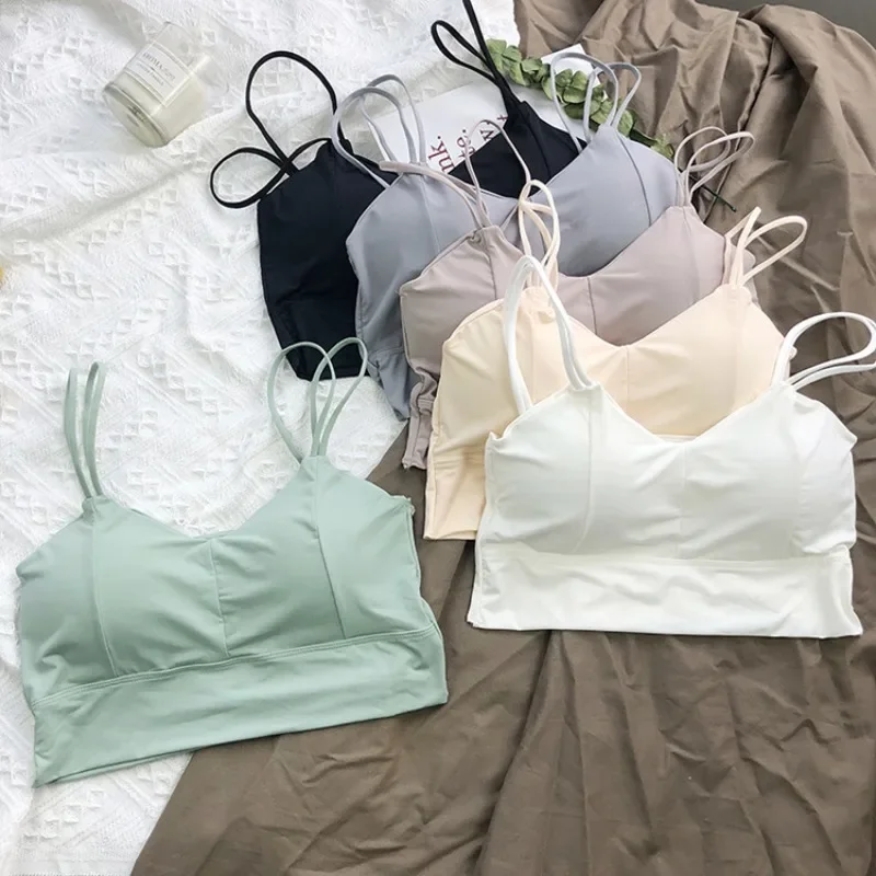 

New traceless Ice Silk beauty back underwear A piece of girls' anti-slip breast wrap candy color thin band no underwire bra