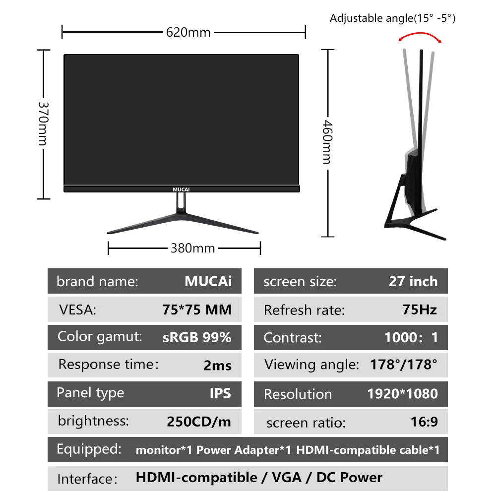 MUCAI-N270E 27 ġ , 75Hz ÷ IPS ũž LED ̸ ǻ FHD ȭ  ƴ VGA/HDMI ȣȯ/1920*1080