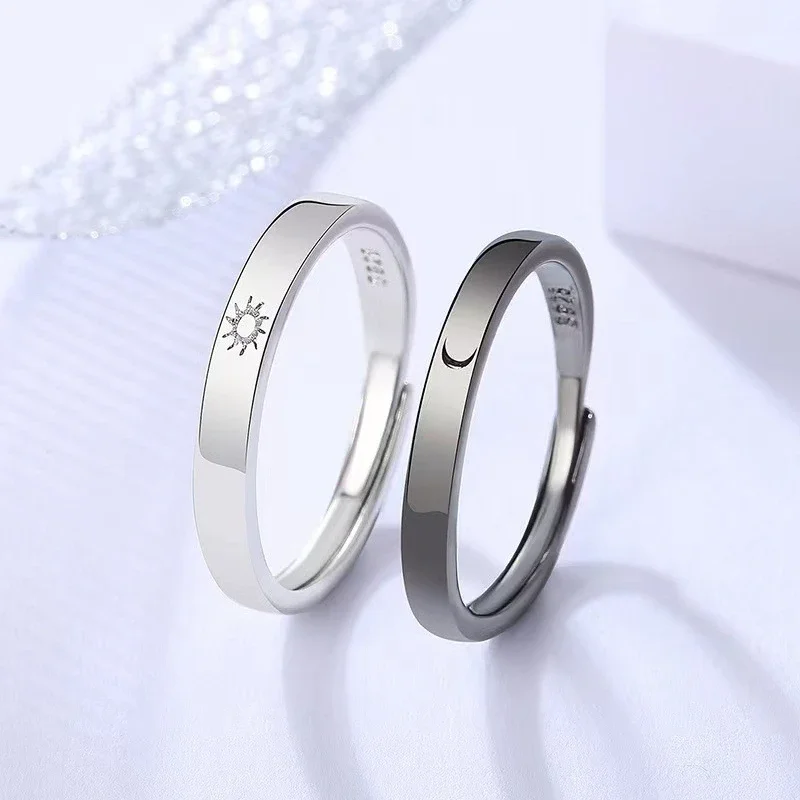 Classic Sun Moon Opening Couple Ring For Women Men New Trendy Charm Black Star Ring Jewelry Wedding Anniversary Gifts