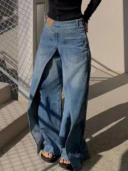 Y2K Style New Rock Hip Hop Baggy Wide Leg Jeans Pants Women 90S Clothes Vintage Straight Lady Denim Trousers 1