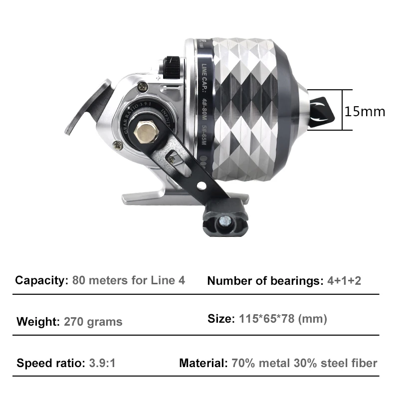 High-quality Metal Fishing Reel Special For Slingshot Bow and Arrow  Shooting Fish Fishing Reel 3.9:1 Speed Ratio 4#Line 80M