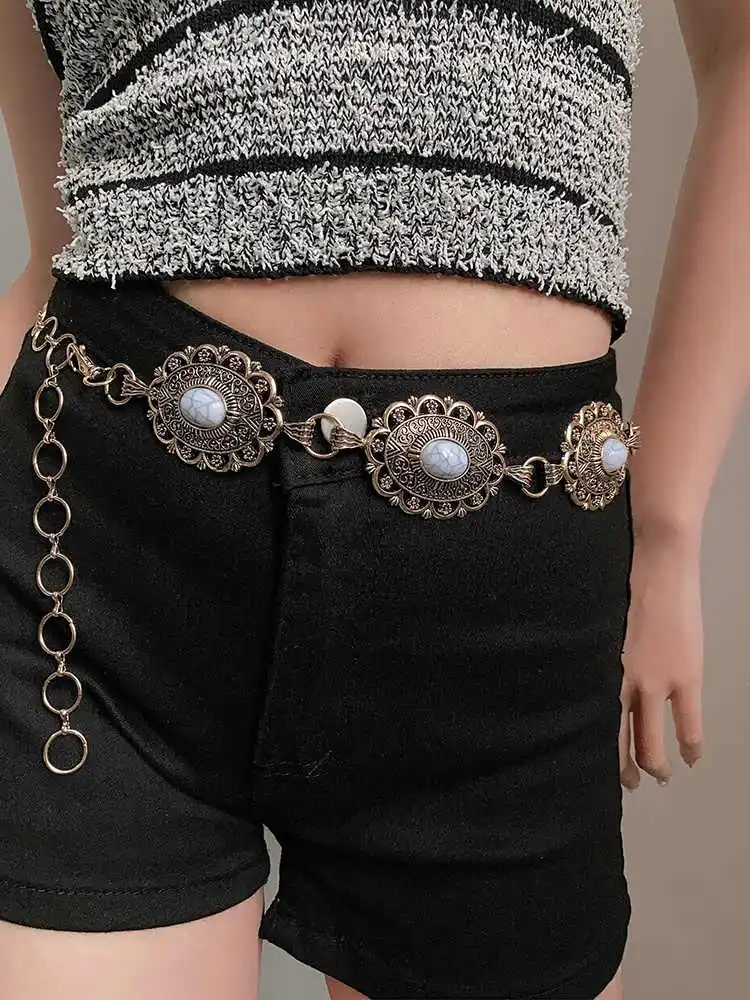1pcs Women's Korean Version Ins Retro Decorative Metal Thin Waist Belt Chain Unique High-End Ethnic Wind Fashion Belt