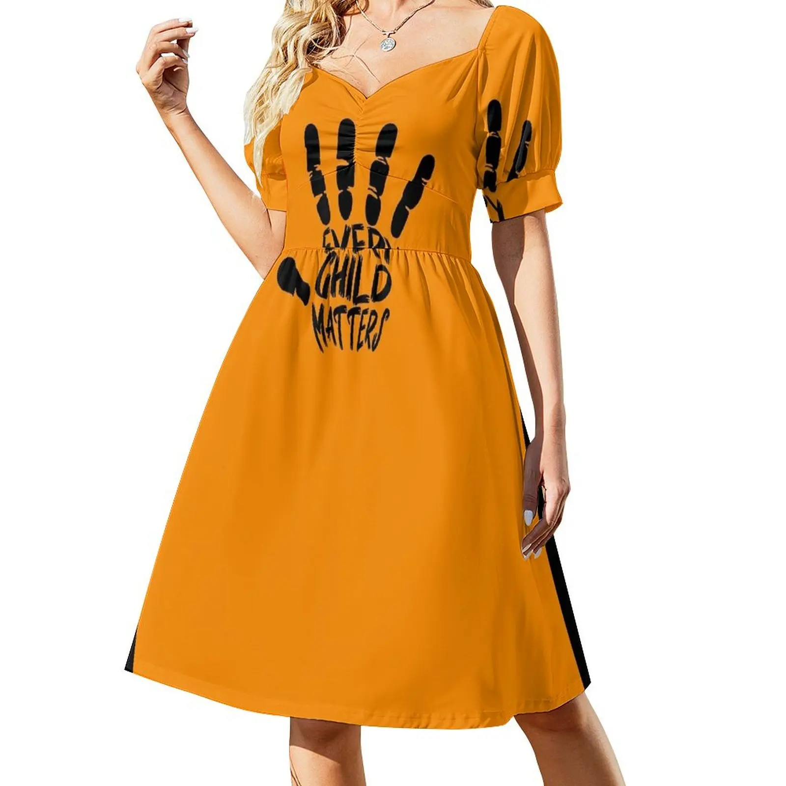 thumbnail image 1 of Vestido holgado de manga corta para mujer, vestido de verano para mujer, vestido de moda para mujer, día naranja de educación indígena, cada niño importa, 1 of 8