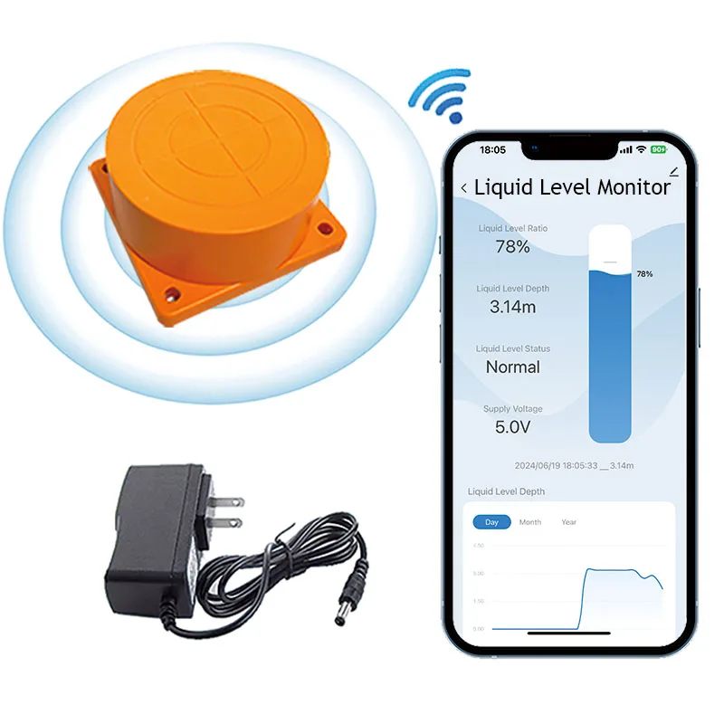 Mobile Tuya App Ultrasonic Wireless Water Fuel Diesel Oil Liquid Level Sensor Alarm Indicator Remote Tank Monitor