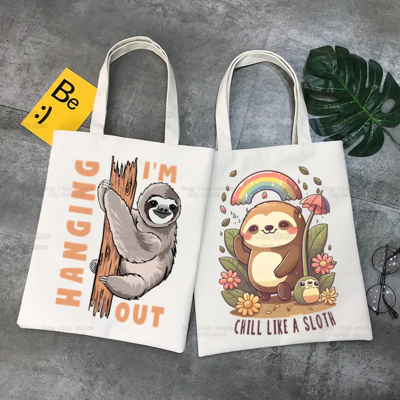 

Kawaii Sloth Sorry I Can't I'm Very Busy Canvas Shoulder Tote Bag Women Handbags Eco Reusable Shopping Bag Vintage Ulzzang Bags