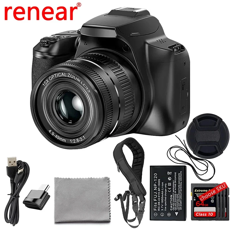 Digital Camera 4K 64MP SLR Camera Digital Photography 10X Optical Zoom Youtuber Webcam Photography digital camera