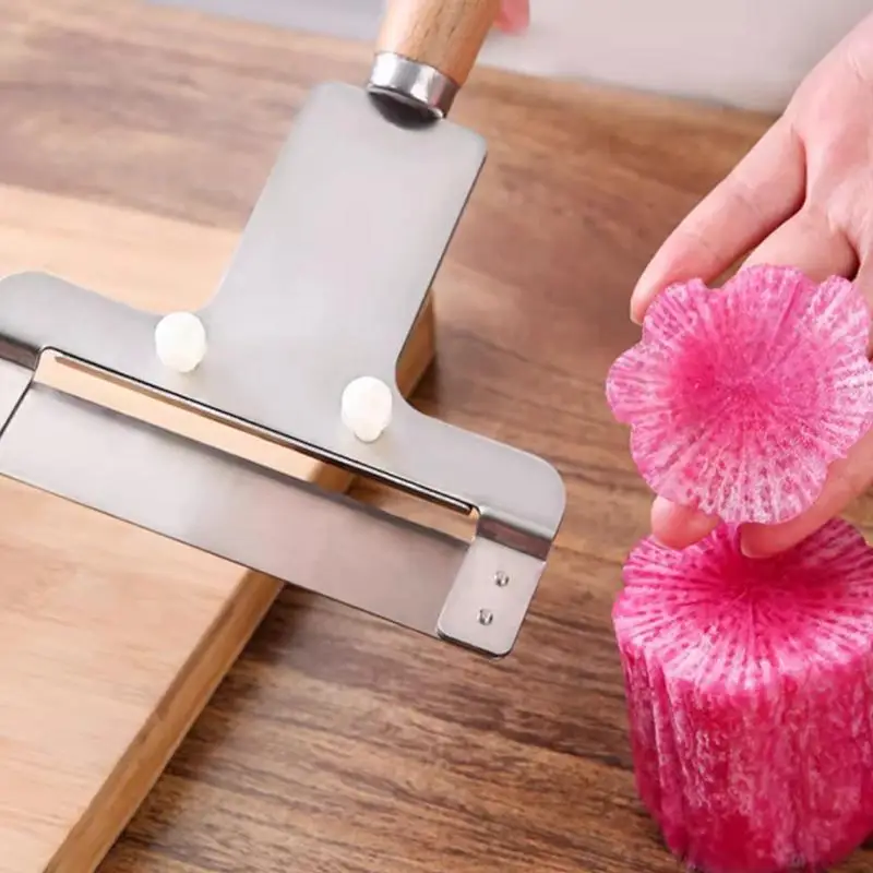 Radish Cutter Slicer Adjustable Cheese Shaver Slicer Stainless Steel Cabbage Kitchen Radish Carver Shredder With Wood