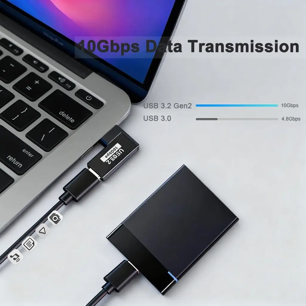 High-Speed USB 3.2 Male A to Female C Adapter, 10Gbps Data Transfer Converter