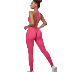 Women's New One-Piece Zipper Back Cutout Bodysuit Running Yoga Dance Performance Jumpsuit