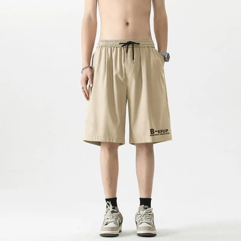 Men Trendy Letter Print Casual Streetwear Loose Straight Short Pants Youth Sports Running Quick Drying Beach Shorts Ropa Hombre
