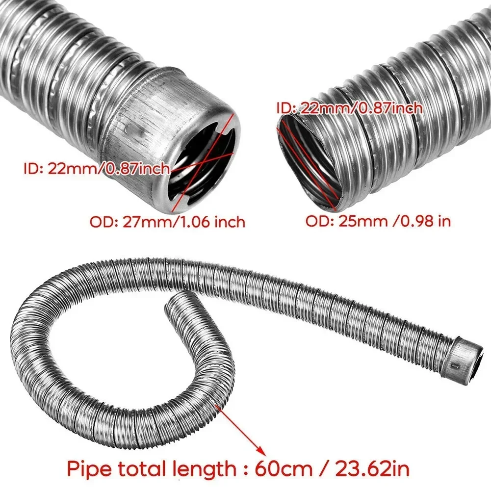 60cm 22mm Stainless Steel Air Diesel Heater Duct Exhaust Pipe Car Intake Pipe Extension Tube Cap For Eberspacher Webasto Parts