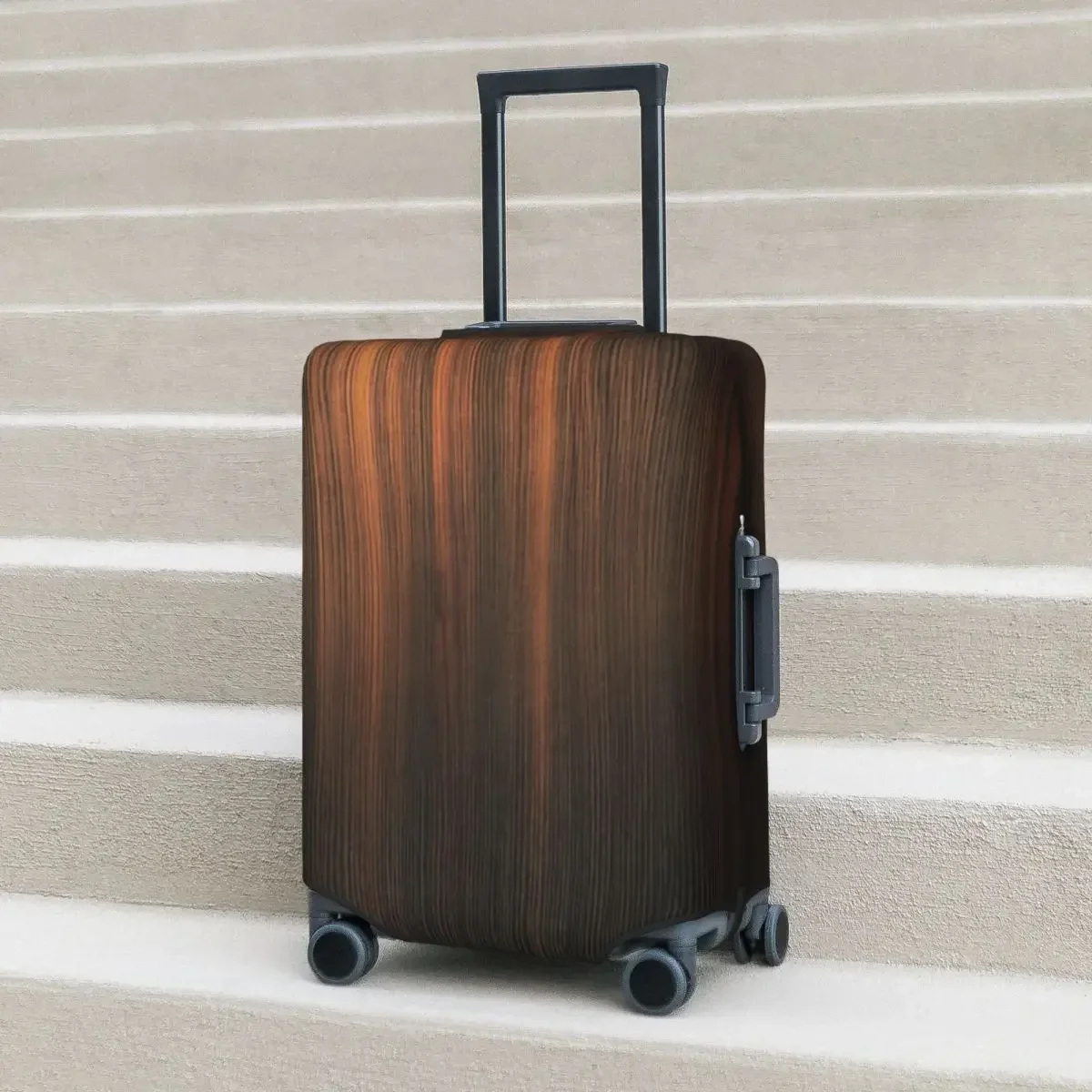 

Wooden Texture Suitcase Cover Wood Print Stripe Cruise Trip Protector Holiday Elastic Luggage Accesories