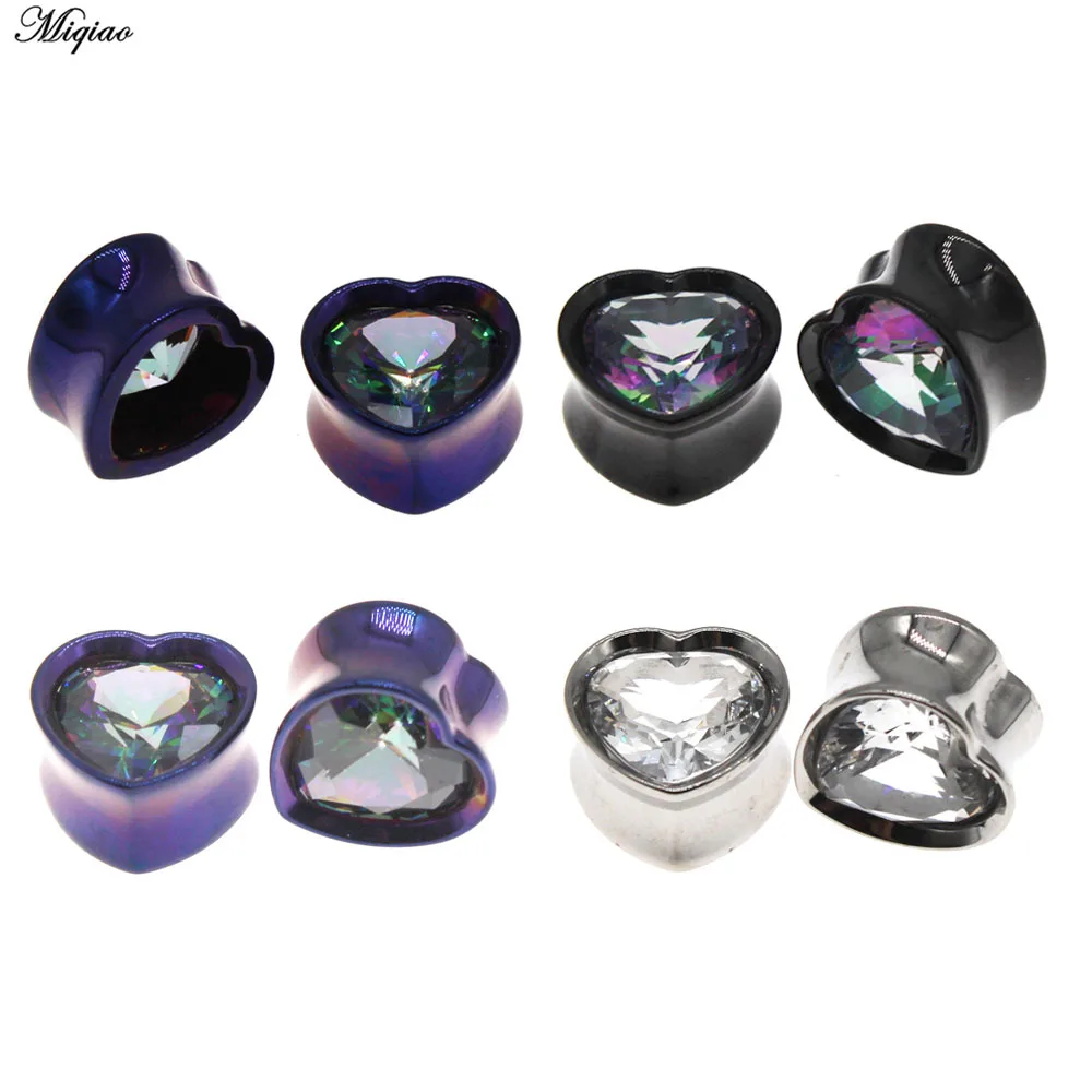 

Miqiao 2 Pcs 8-25mm Stainless Steel Heart Ear Plugs and Tunnels Ear Gauges Expander Stretcher Body Jewelry Piercing