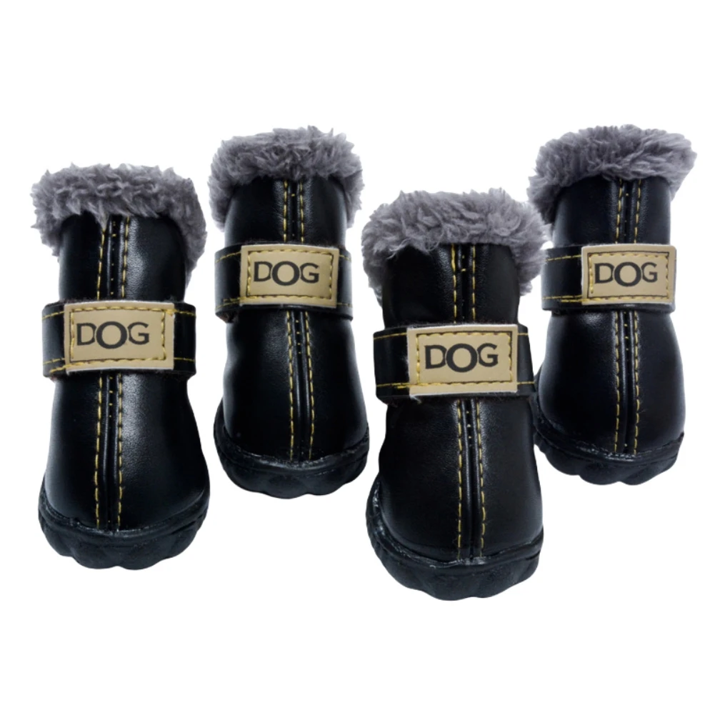 Botas cálidas para perros, de invierno, impermeables, antideslizantes, de cuero, con protectores para patas de cachorros, para nieve, hielo, pavimento, zapatos para caminar al aire libre